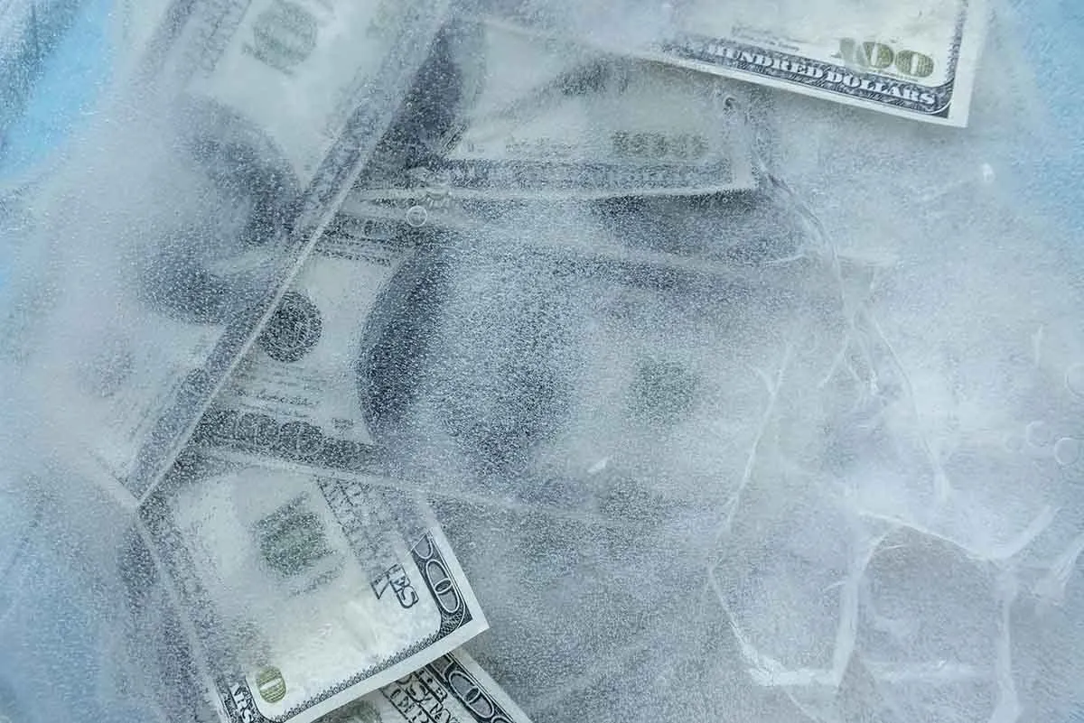 frozen bank account-money on ice